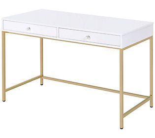 ACME Ottey Desk 2 drawer, White High Gloss & Go ld | QVC