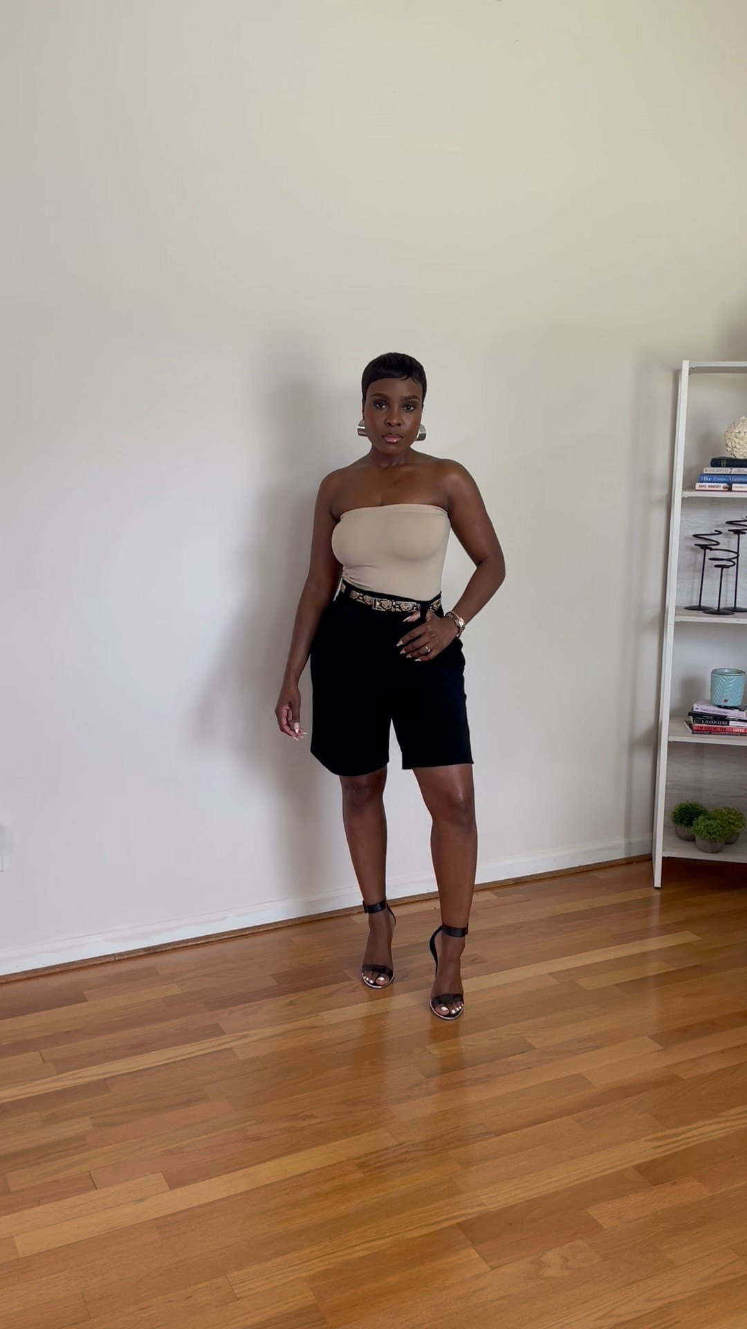 Black leather knee shorts, tan tube top, black strappy set sandals, edgy summer fashion, black suede Bermuda shorts

#LTKSummerEdit #LTKSeasonal #LTKStyleTip