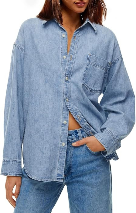 Cicy Bell Women Oversized Denim Shirt Jean Jacket Trendy Button Down Shirts | Amazon (US)