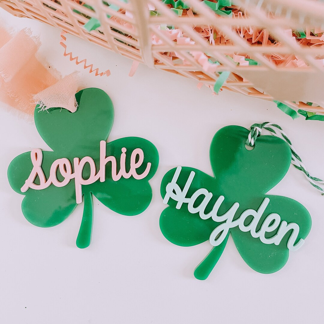 St. Patrick's Day Name Tag, Shamrock Name Tag,  Shamrock Basket Tag, Acrylic Gift Tag, Kids Name ... | Etsy (US)