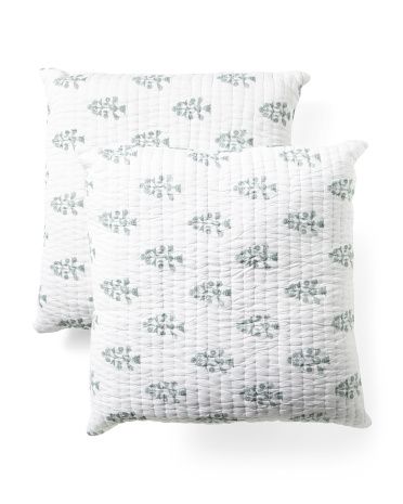 Set Of 2 26x26 Block Print Pick Stitch Euro Pillows | TJ Maxx