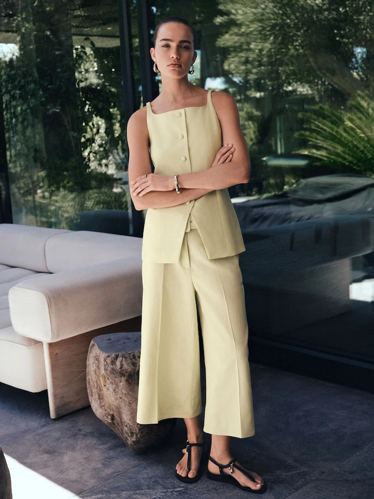 Lime Green Linen Rich Belted Culottes | Next EU