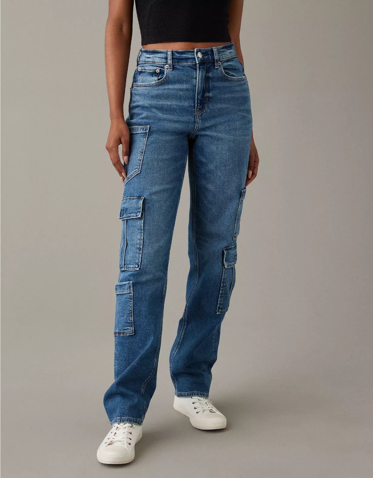 AE Stretch Super High-Waisted Baggy Straight Cargo Jean | American Eagle Outfitters (US & CA)