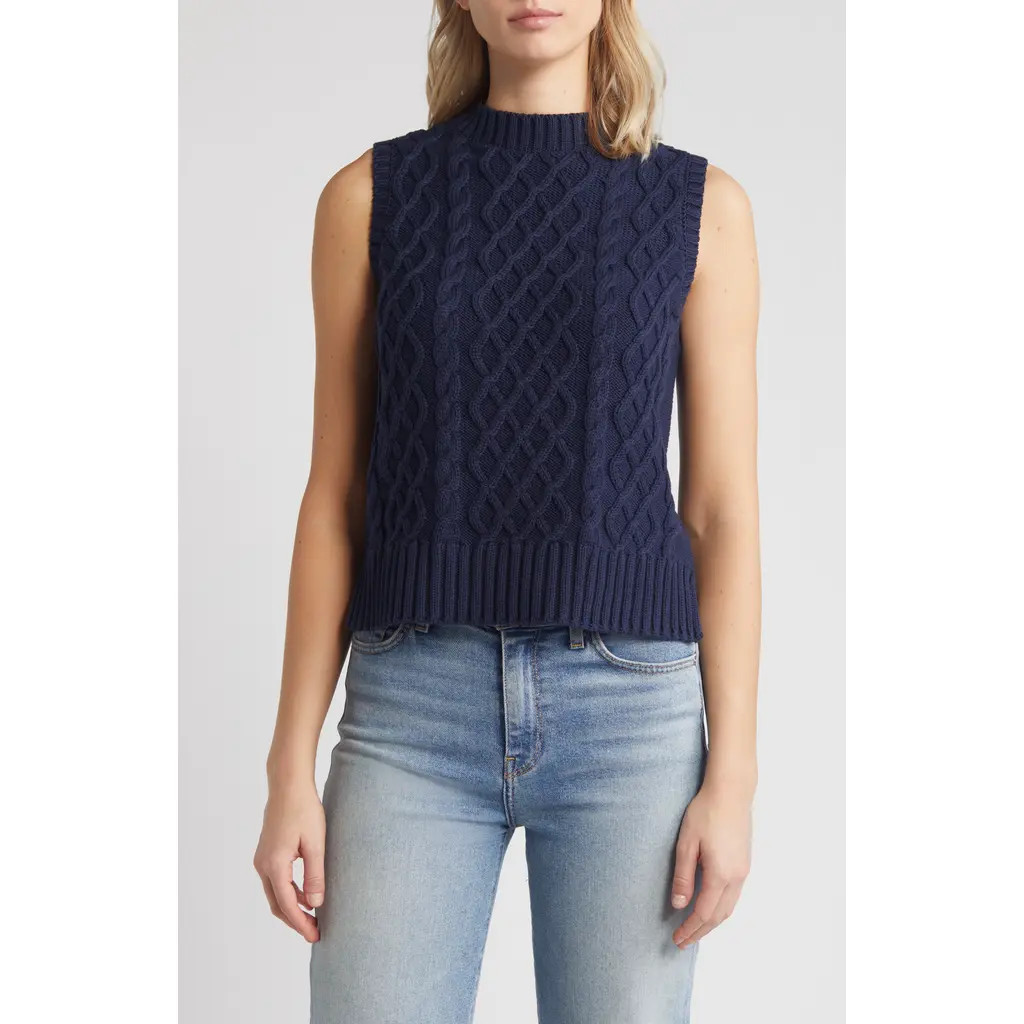 caslon(r) Cable Knit Pima Cotton Sweater Vest in Navy Blazer at Nordstrom, Size Xx-Large | Nordstrom