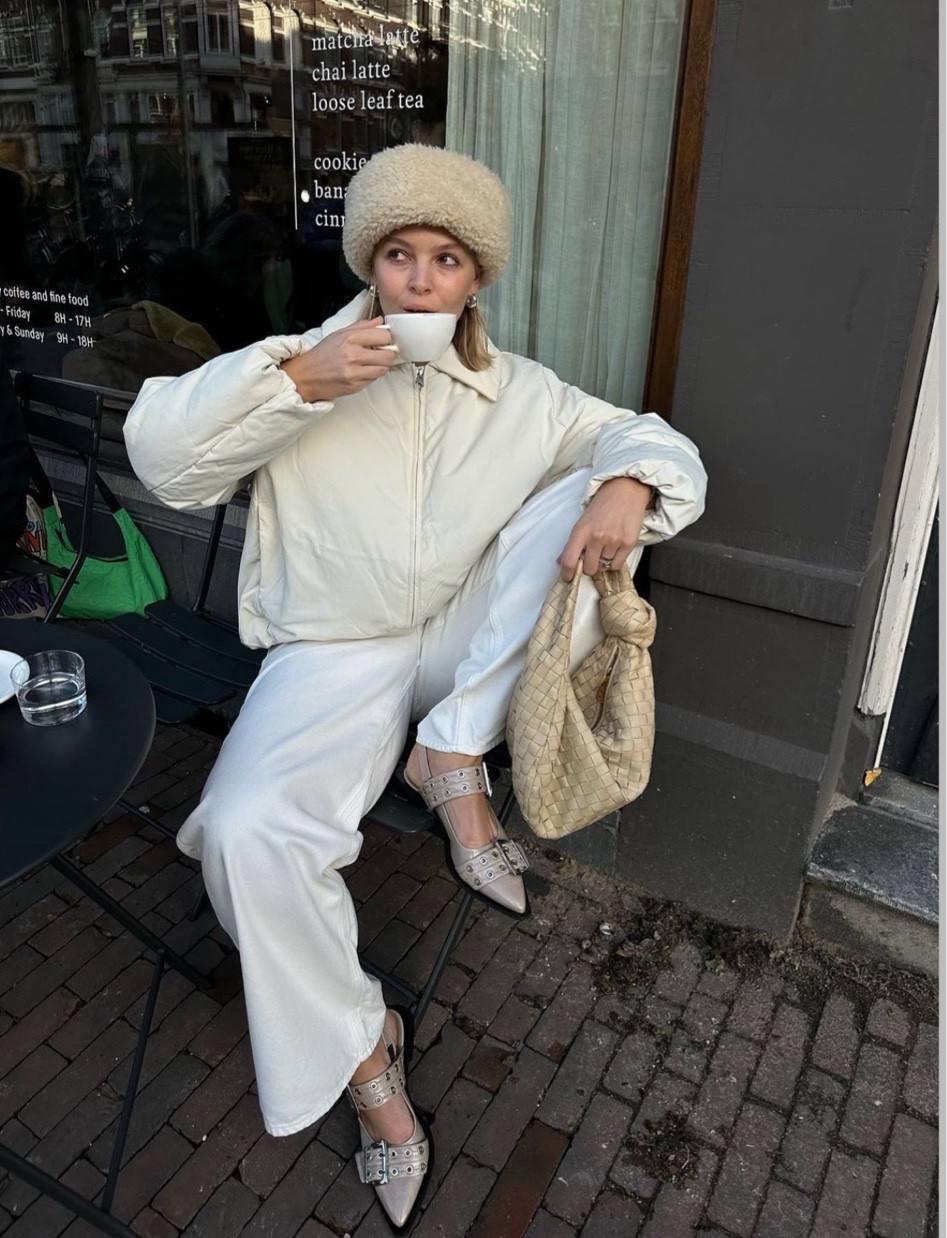 Oat milk cappuccino ☕️

outfit inspiration, fall outfit, Arket, white jeans, Gannon ballerina flats, Bottega Veneta teen Jodie bag, teddy hat, padded jacket, coffee date outfit, Nederland.

#LTKstyletip #LTKSeasonal #LTKeurope