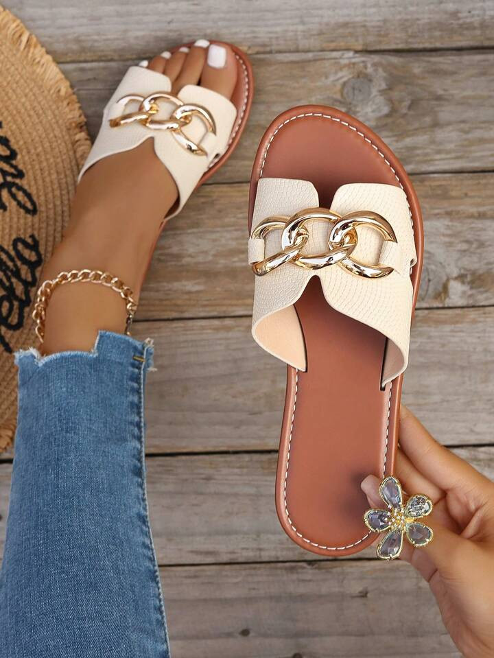 Summer Women's Flat Casual Slippers, Korean Style Open-Toe Weaved Roman Sandals, Fashionable Fren... | SHEIN