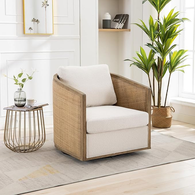 Anwick Brown Swivel Barrel Chair & Rattan Accent Chair, Modern Club Chair, Small Chair, Corner Ch... | Amazon (US)