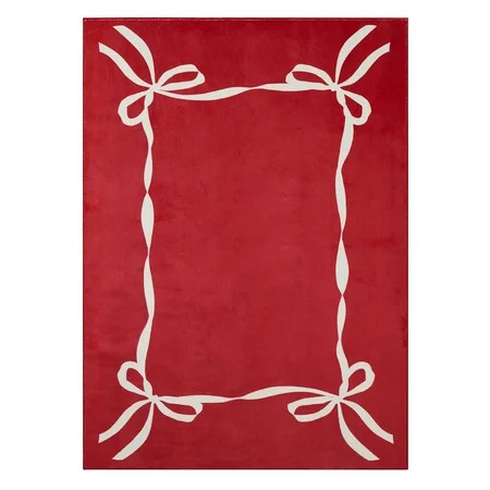 My Texas House Red/White Ribbon Faux Fur Washable Indoor Area Rug, 5' x 7' | Walmart (US)