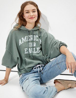 AE Forever Slouchy Graphic Hoodie | American Eagle Outfitters (US & CA)