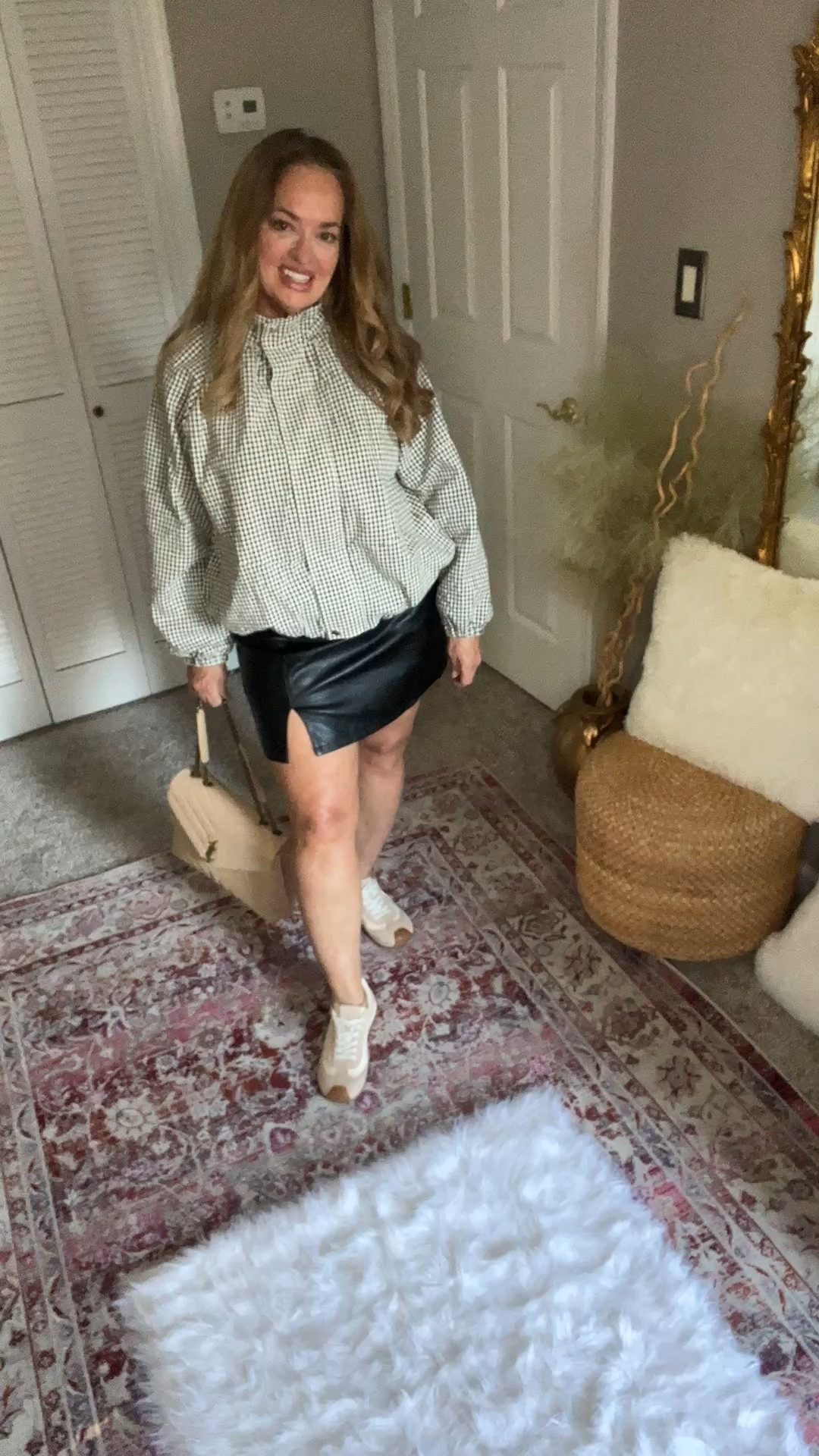 Houndstooth funnel neck jacket for Fall!
Having fun styling this with an unexpected leather mini skirt and retro sneakers.

It would be perfect with red denim or dress slacks.

#LTKWorkwear #LTKSeasonal #LTKgrwm