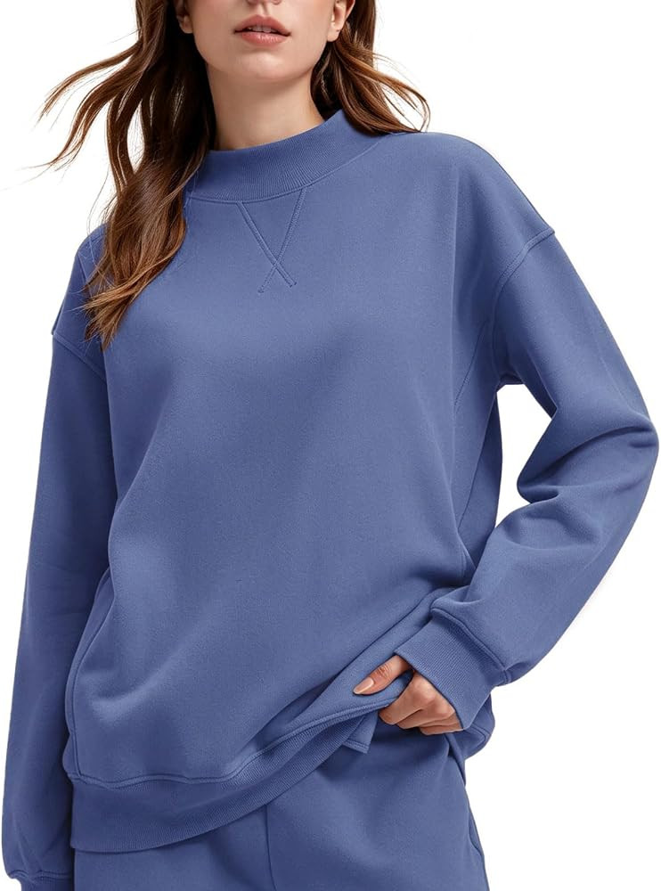 SUUKSESS Women Cotton Mock Neck Sweatshirts Oversized Long Sleeve Pullover | Amazon (US)