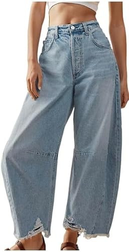 Barrel Jeans Women Trendy Low Waisted Wide Leg Barrel Jeans Baggy Vintage Wide Leg Mid Rise Barrel Jeans | Amazon (US)