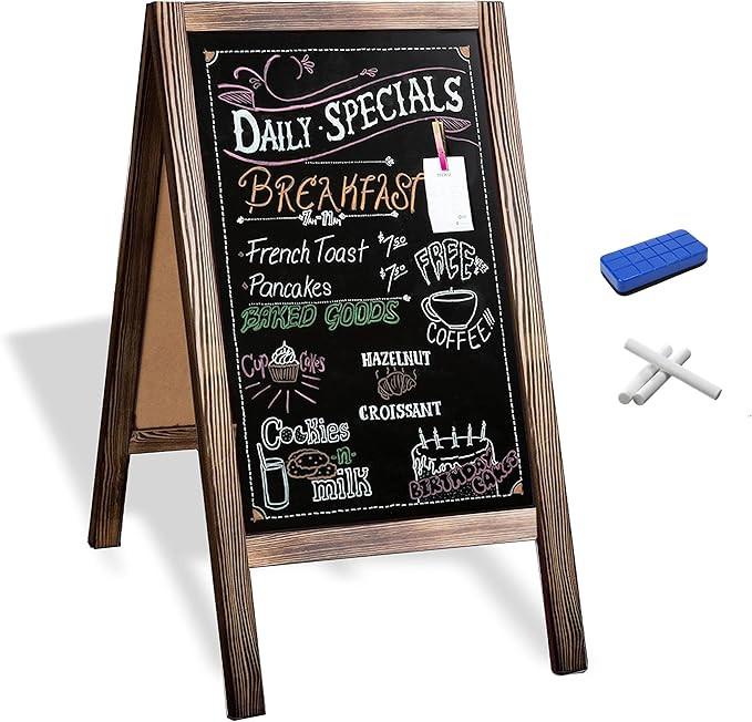 Ilyapa Wooden Sandwich Board Signs Outdoor A Frame Chalkboard Sign with Eraser & Chalk - Magnetic... | Amazon (US)
