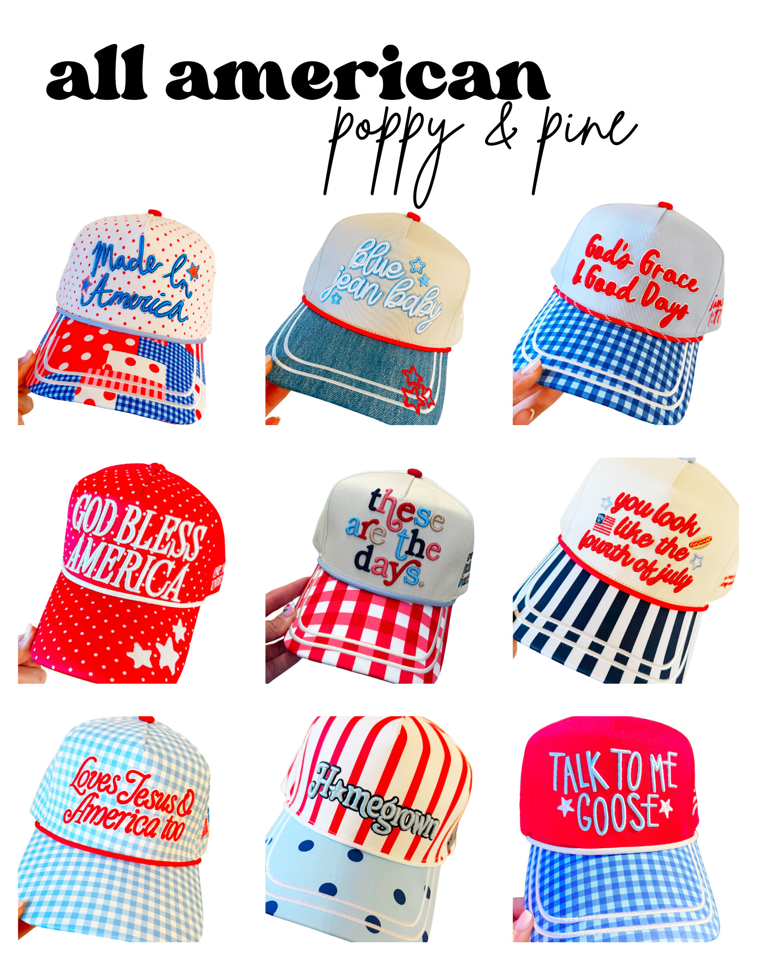 all american poppy & pine trucker hats  

 #LTKgrwm #LTKmomlife #LTKSeasonal