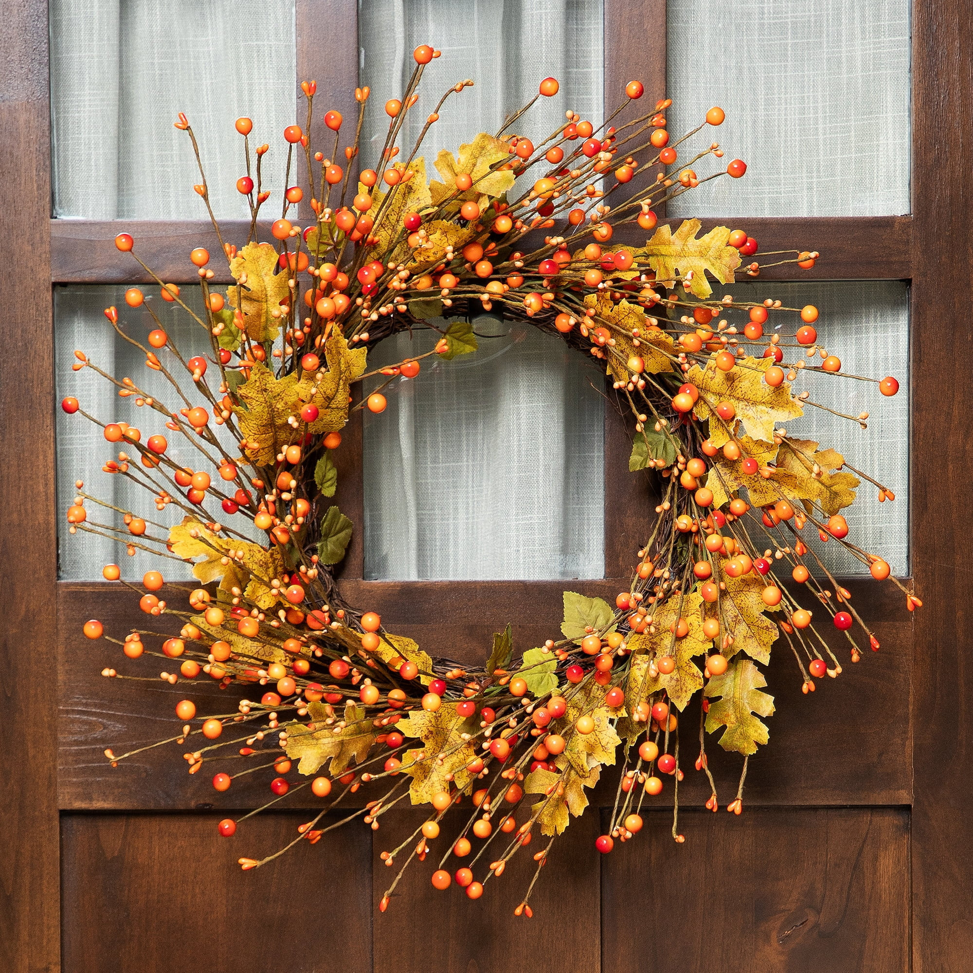 Northlight Berries and Maple Leaves Fall Harvest Artificial Twig Wreath - 22" - Walmart.com | Walmart (US)