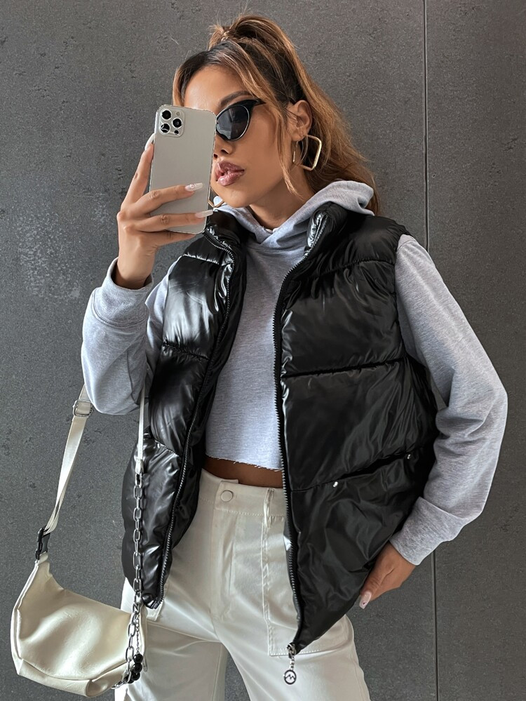 O-ring Zipper Vest Puffer Coat | SHEIN