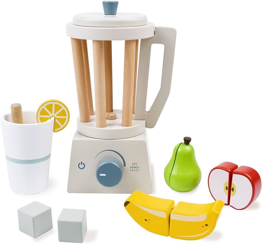PairPear Smoothie Maker Blender Set - Wooden Toy Mixer Food Play Kitchen 14 pcs Accessories for K... | Amazon (US)
