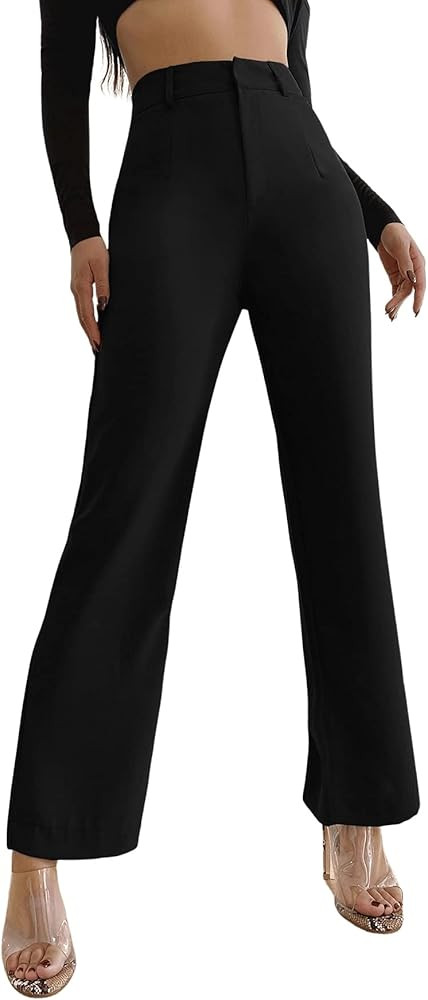 SweatyRocks Women's Elegant High Waist Solid Long Pants Office Trousers | Amazon (US)