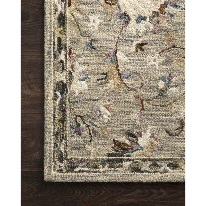 Gabrielo Hand-Hooked Wool Gray/Ivory/Dark Green Area Rug | Wayfair North America