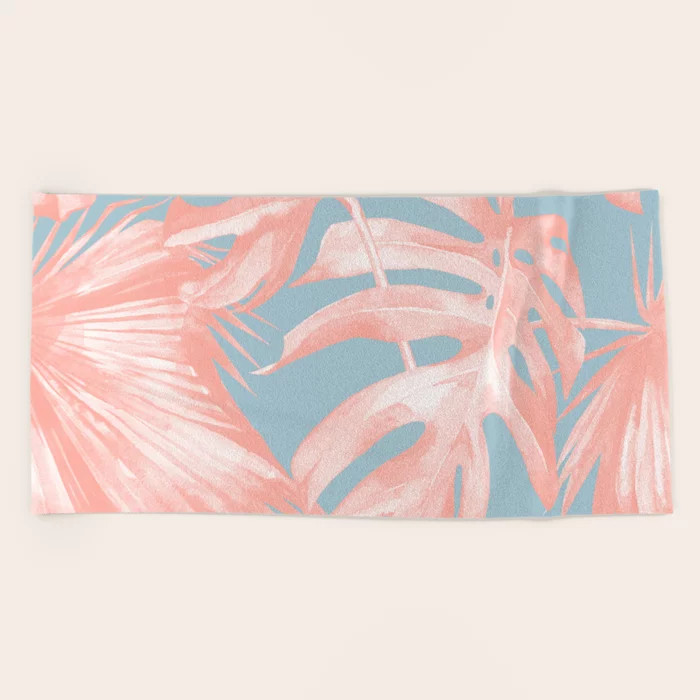 Island Love Coral Pink On Pale Blue Oversized Beach Towel by Simple Luxe - Beach Towel | Society6