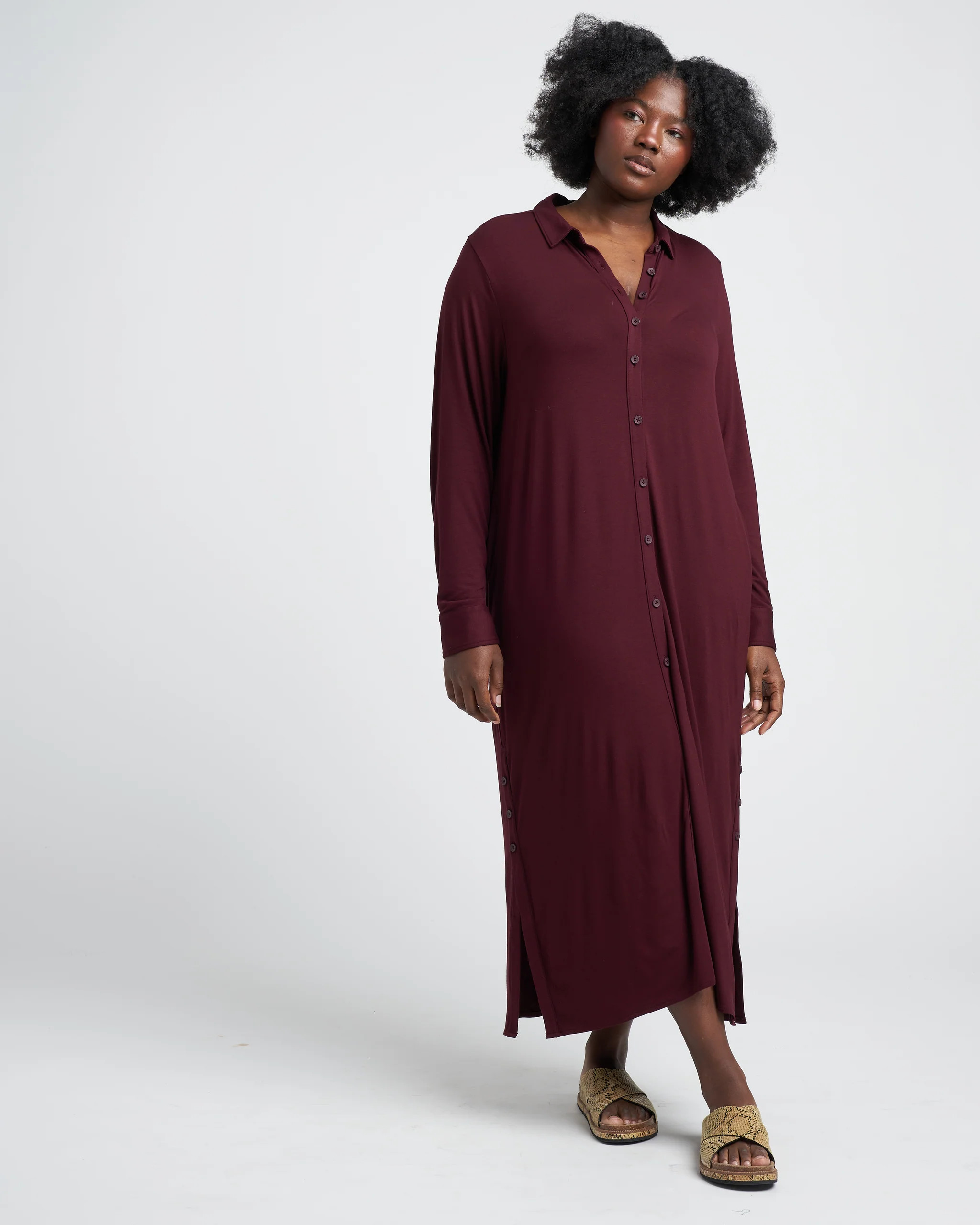 Sally Liquid Jersey Shirt Dress
   Black Cherry | Universal Standard