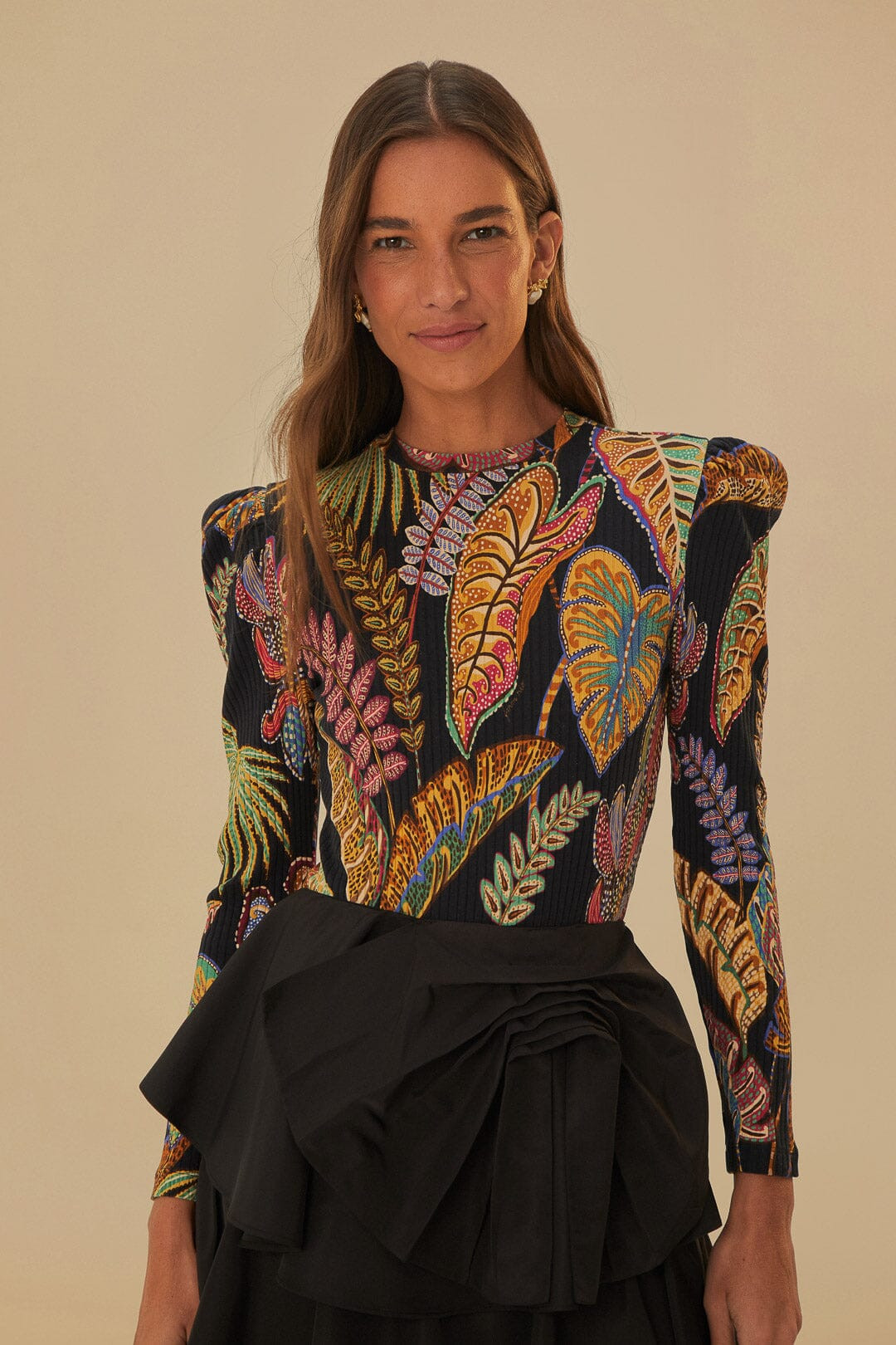 Cool Foliage Black Bodysuit | FarmRio (US)