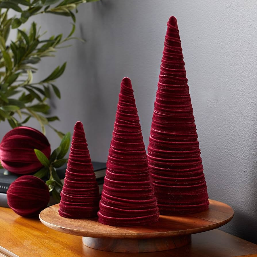 Set of 3 Burgundy Velvet Trees (Burgundy) | Amazon (US)