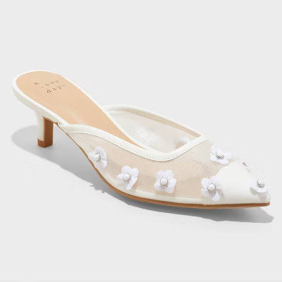 Women's Delilah Mesh Floral Mule Heels - A New Day™ White | Target