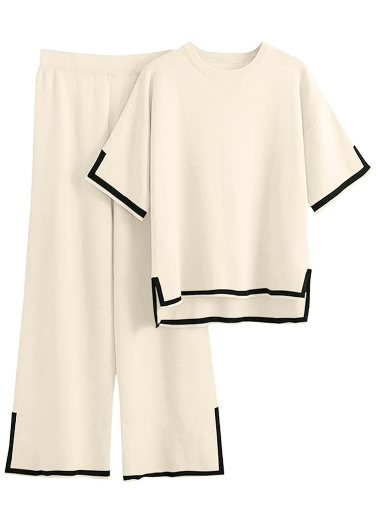 Imily Bela Womens Plus Size Lounge Sets 2 Piece Outfits Short Sleeve Pullover Tops Wide Leg Pants... | Amazon (US)