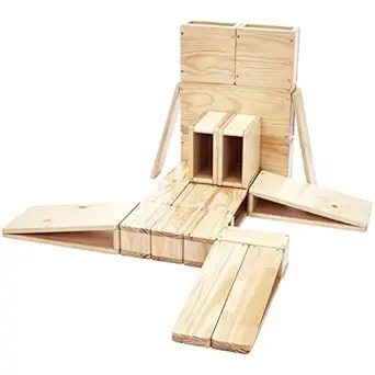 Amazon Basics Over-Sized Hollow Wooden Building Block Set for Kids, Natural, 20-Piece, Brown | Amazon (US)