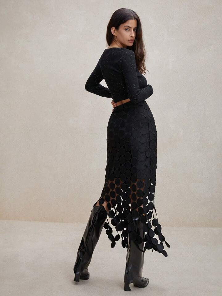 Anewsta Laser Cut Multi Circle Double Layered Skirt Maxi Women Outfit | SHEIN