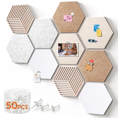 Hexagon Cork Boards For Walls Decor 10 Pack Cork Bulletin Board Tiles With 50 Pins,Pin Board For Office & Home For Notes Photos And DIY Classroom Deco | Wayfair North America