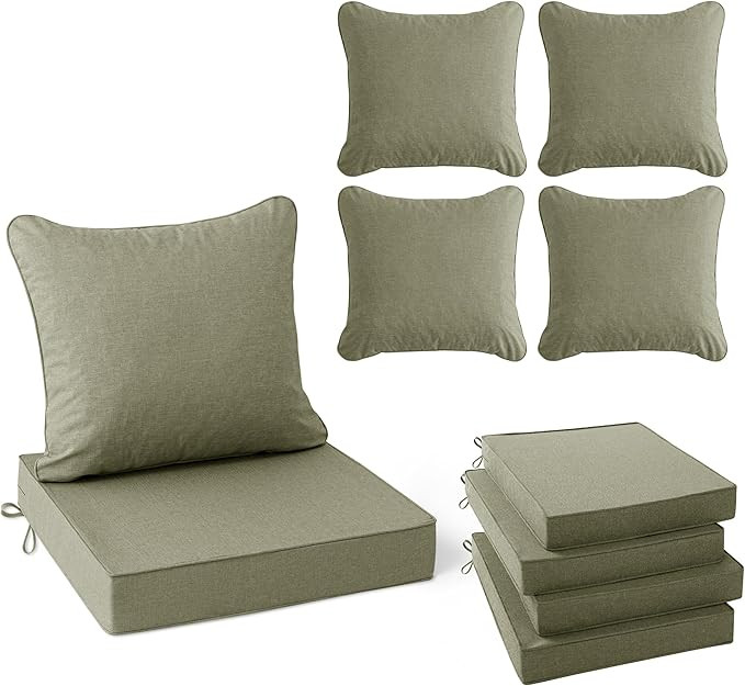 Summsun Water Resistant Outdoor Chair Cushions, Faux Linen Backrest and Deep Seat Cushion Set wit... | Amazon (US)