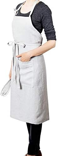 LK PureLife Stonewashed 100% French Linen Apron-Adjustable with Pockets for Women Men-Dove Grey | Amazon (US)