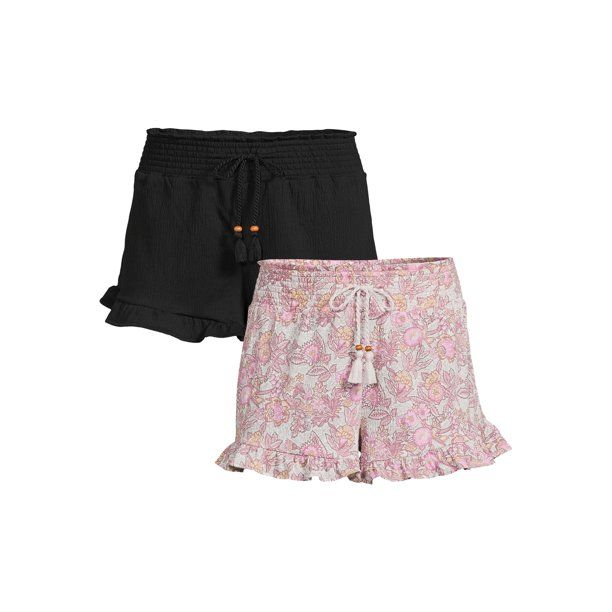 No Boundaries Juniors' Knit Gauze Ruffle Shorts - Walmart.com | Walmart (US)