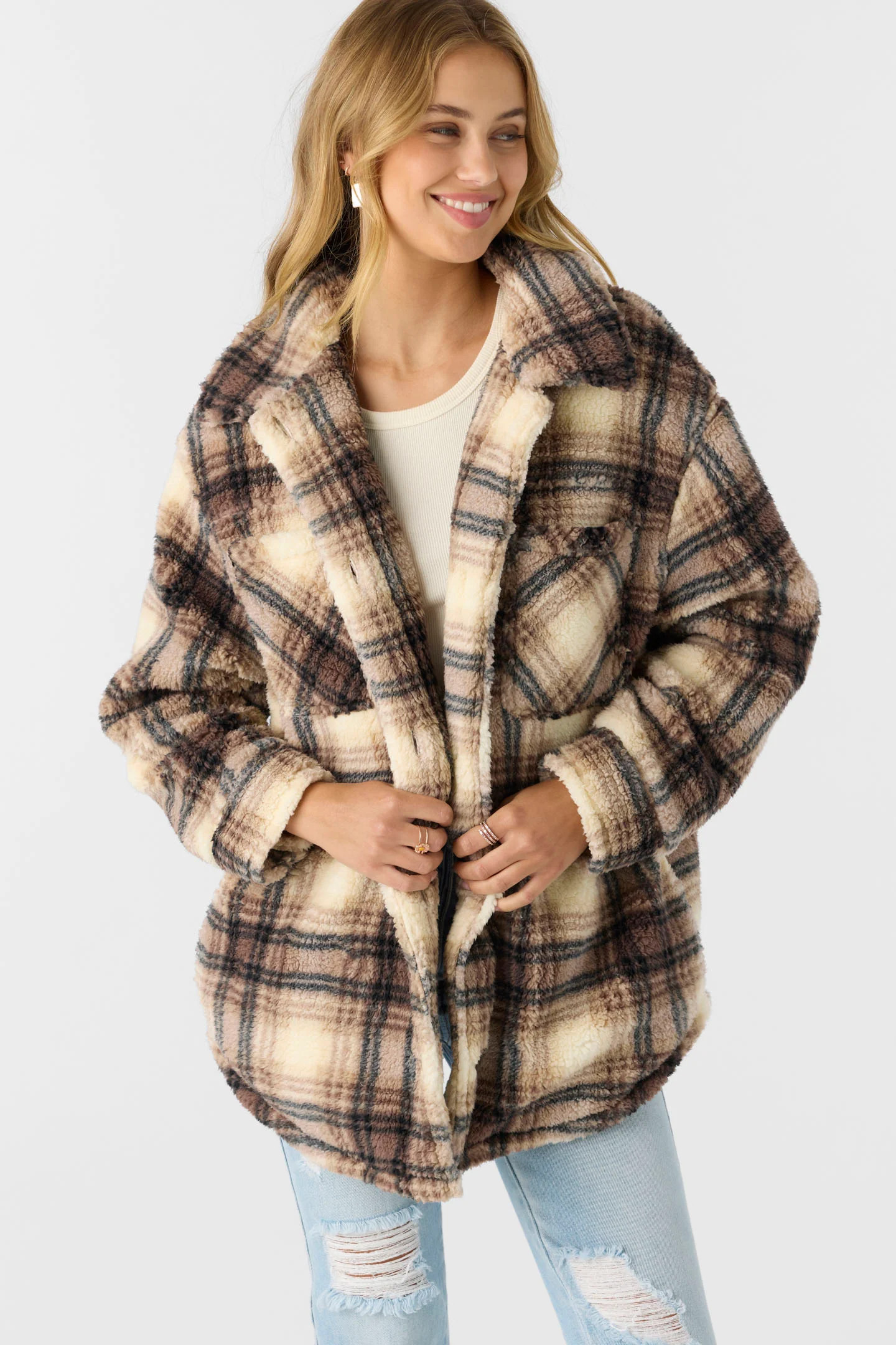 HEATH PLAID HIGH PILE OVERSIZED FLEECE JACKET | O'Neill