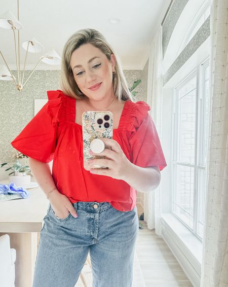 Absolutely love this red blouse for summer!! Get true size or size down one! 

THEBLOOMINGNEST Avara top 

#LTKMidsize #LTKStyleTip #LTKSeasonal