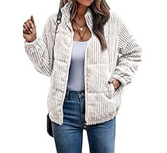 Angashion Women's Bomber Jacket Corduroy Ribbed Quilted Zip Up Long Sleeve Winter Coat Fall Outer... | Amazon (US)