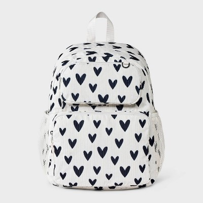 Girls' 16" Two Pocket Heart Backpack - Cat & Jack™ Black/White | Target