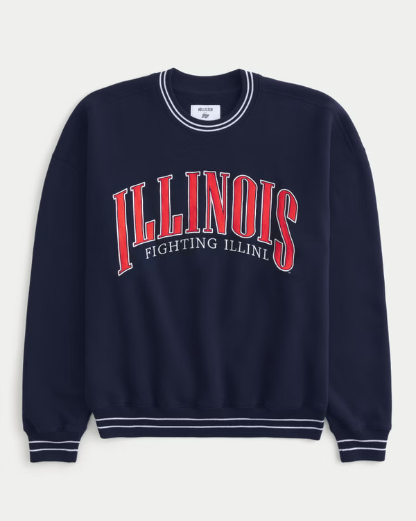 Men's Boxy University of Illinois Fighting Illini Graphic Crew Sweatshirt | Men's Graphics Shop |... | Hollister (US)