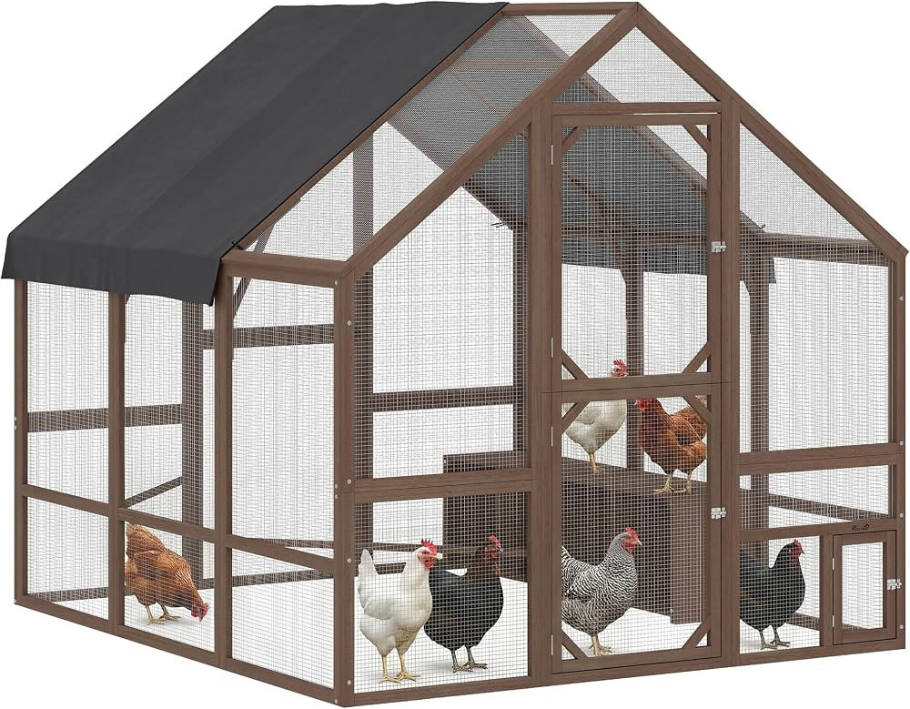 PawHut Large Wooden Chicken Coop for 8-10 Hens, Walk-in Chicken Run with Waterproof Cover, Nestin... | Amazon (US)