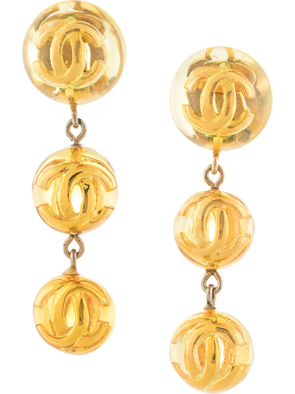 CHANEL Pre-Owned 1990s CC dangling clip-on earrings - Gold | Farfetch Global