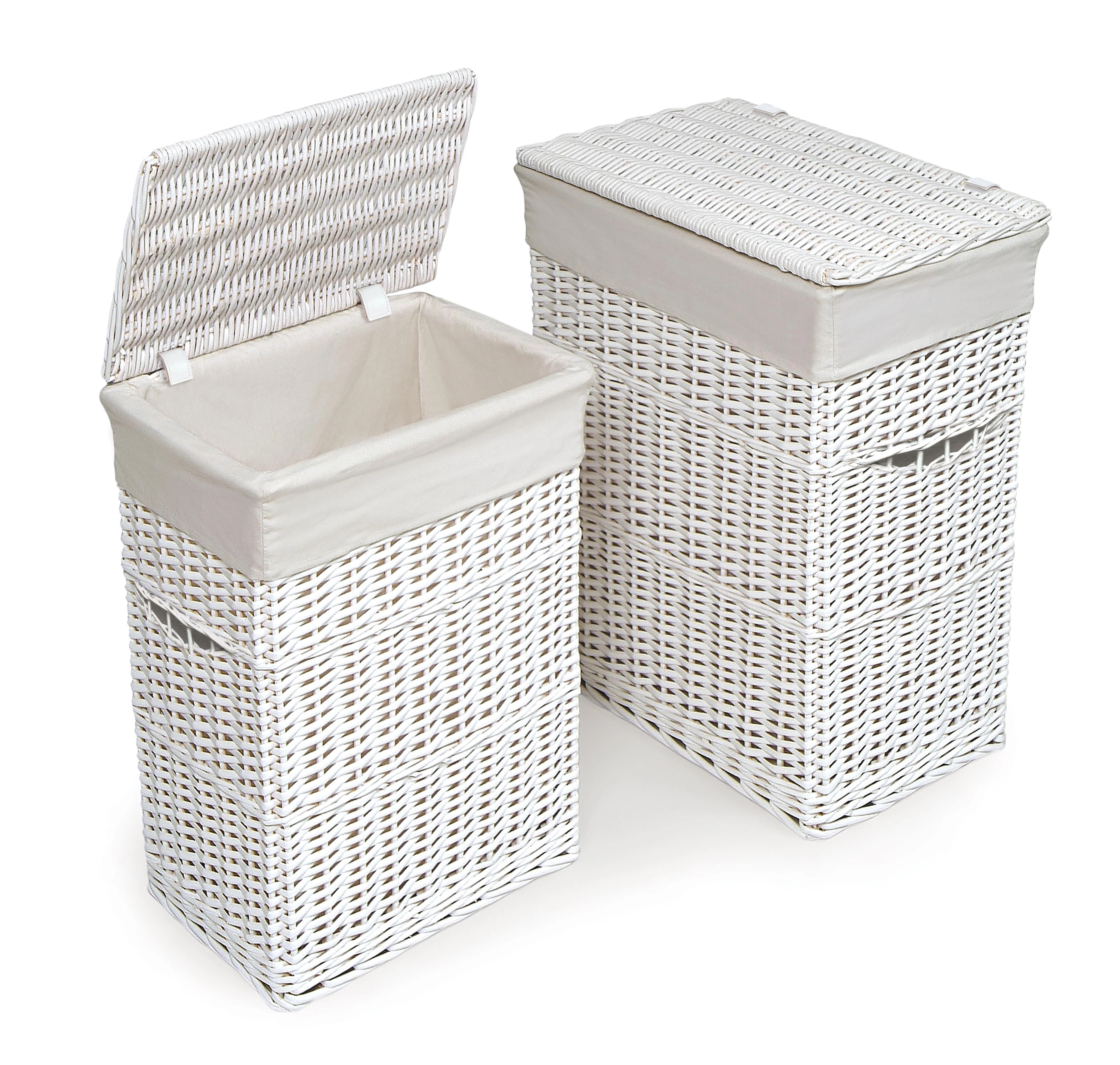 Badger Basket Wicker Two Hamper Set with Liners - White | Walmart (US)
