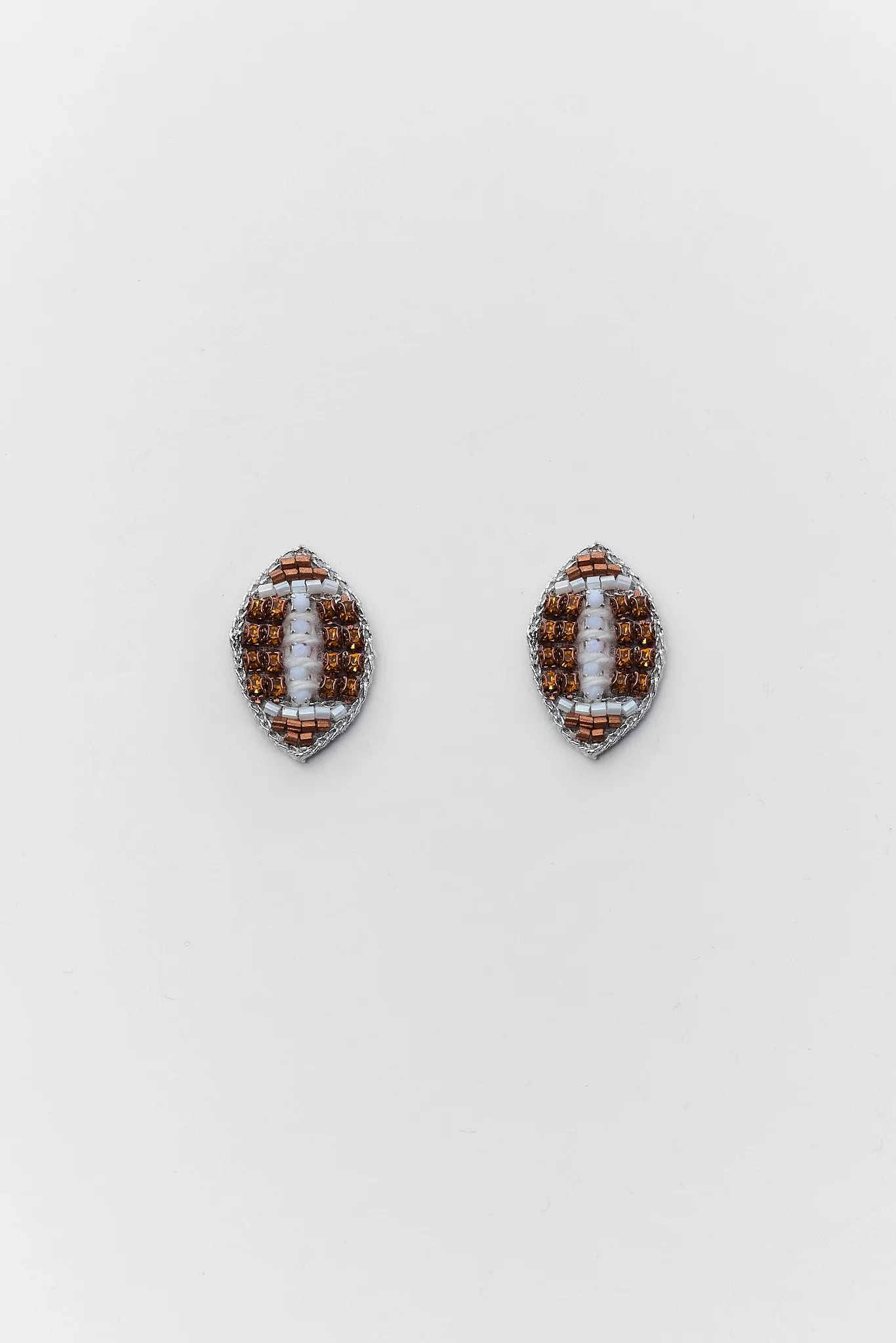 Brown Beaded Football Stud Earrings | Avara