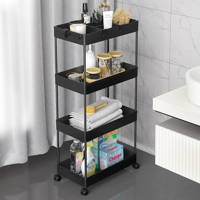 SAKA Slim Storage Cart,4 Tier Bathroom Rolling Utility Cart Storage Organizer Slide Out Cart, Mob... | Amazon (US)