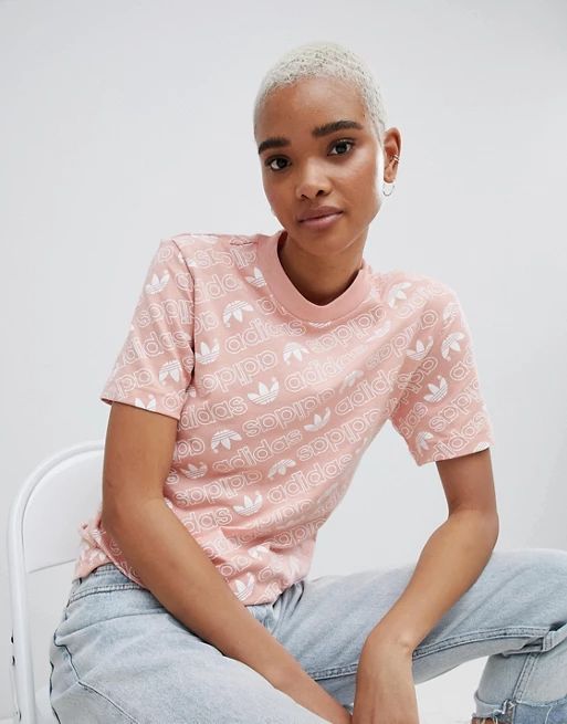 adidas Originals Trefoil Print T-Shirt In Pink | ASOS US