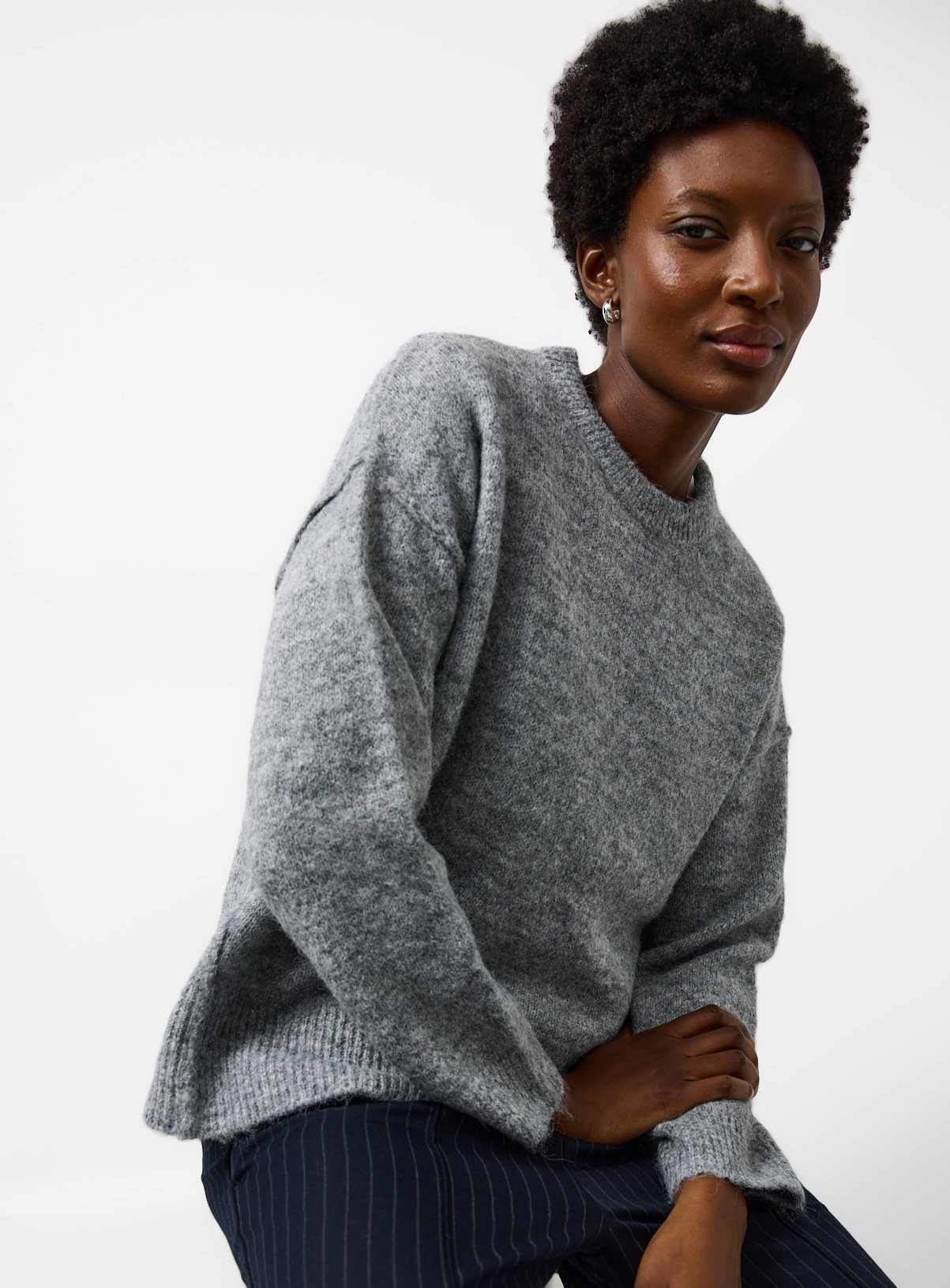 Grey Relaxed Crew Neck Jumper | Tu Clothing