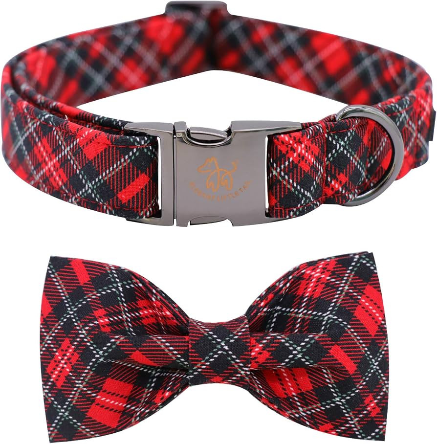 Elegant little tail Christmas Dog Collar, Pet Collar Plaid Soft with Comfy Bowtie Dog Collar Holi... | Amazon (US)