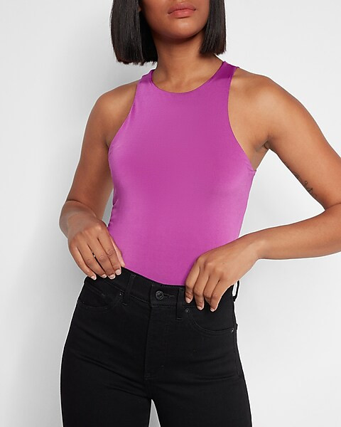 Body Contour Double Layer High Neck Thong Bodysuit | Express