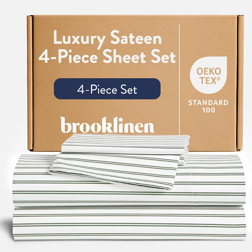 Brooklinen Luxury Sateen 4 Piece Sheet Set - 100% Cotton Bed Sheets, Durable Queen Size Sheets Se... | Amazon (US)